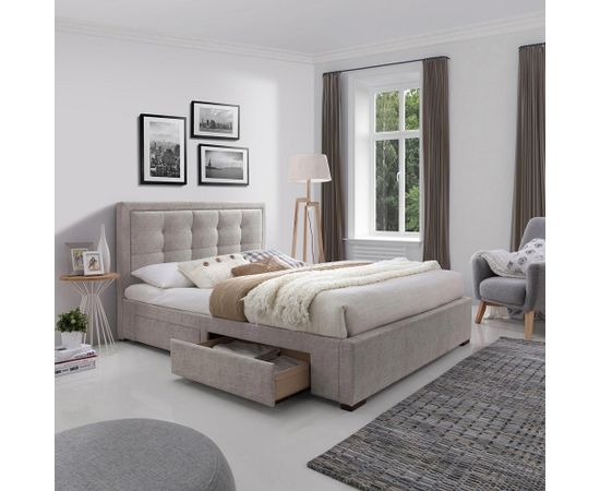 Gulta DUKE ar 4 kastēm, ar matraci HARMONY TOP (86864) 160x200cm, apšuvums no mēbeļu tekstila, krāsa: bēša