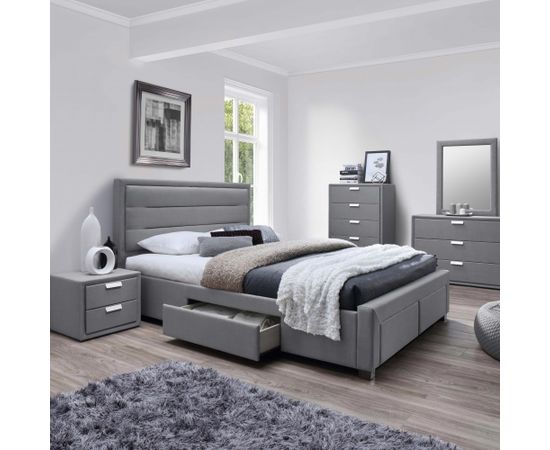 Gulta CAREN ar 4 kastēm, ar matraci HARMONY TOP (86864) 160x200cm, mēbeļu tekstila apšuvums, krāsa: pelēka Gultas