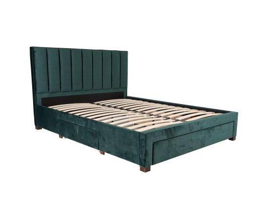Кровать GRACE с 3-ящиками, без матрас, 160x200cм, обивка из мебельного текстиля, цвет: зелёный