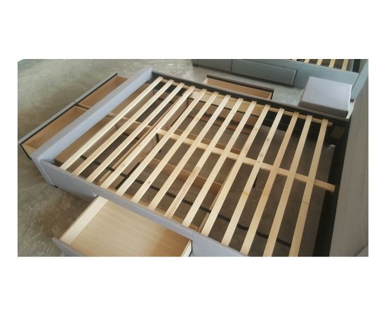 Gulta CAREN 160x200cm, ar 4 atvilktnēm, bez matrača, mēbeļu tekstila apšuvums, krāsa: pelēka Gultas