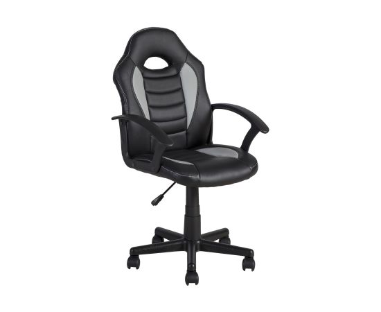 Darba krēsls FORMULA-1 55x56xH88,5-99,5cm, sēdvieta un atzveltne: ādas imitācija, krāsa: melns ar pelēkām strīpām