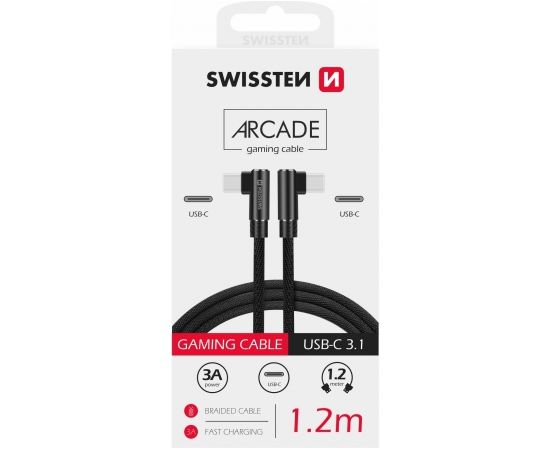 Swissten Плетеный L Типа Универсальный Quick Charge 3.1 USB-C на USB-C Кабель данных 1.2 m черный