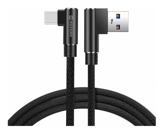 Swissten Pītais L Tipa Universāls Quick Charge 3.1 USB uz USB-C Datu un Uzlādes Kabelis 1.2m Melns