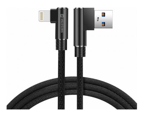 Swissten Pītais L Tipa Universāls Quick Charge 3.1 USB uz Lightning Datu un Uzlādes Kabelis 1.2m Melns