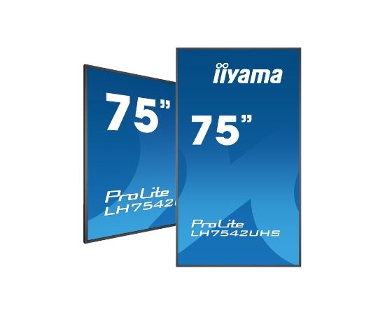 Iiyama 75" 3840x2160, 4K, IPS, Landscape and Portrait, Full Metal Housing, 500cd/m², Media Player, USB Port, SDM-L PC-Slot, 18/7, Integrated iiSignage software, E-Share, Android 8 OS, file- and web browser / LH7542UHS-B3